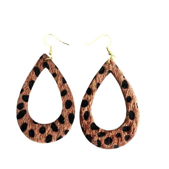 unknown Jewelry - 🍭6/$30 Fuzzy Cheetah Print Teardrop Dangle Drop Funky Earrings